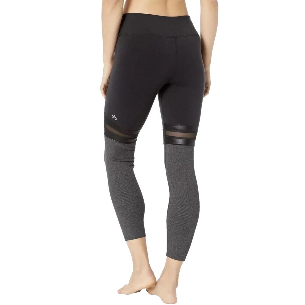 ALO Yoga Player 7/8 Leggings XXS Black Gray Colorblock Mesh Mid Rise Womens Gym
